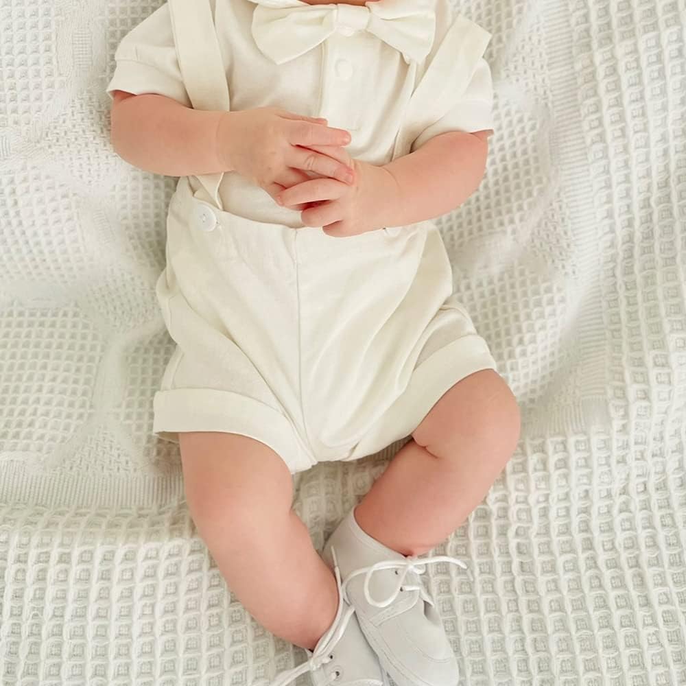 IMEKIS Baby Boys Formal Suit Gentleman Bowtie Romper Suspenders Shorts Wedding Tuxedo Outfit Cake Smash Christening Clothes - Image 2