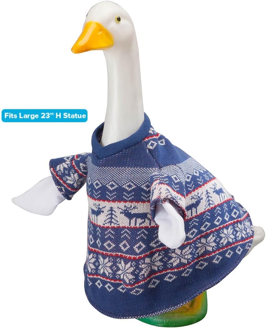 Fox Valley Traders Gaggleville Blue and White Sweater Goose Outfit, Fits Large 23" H Statue