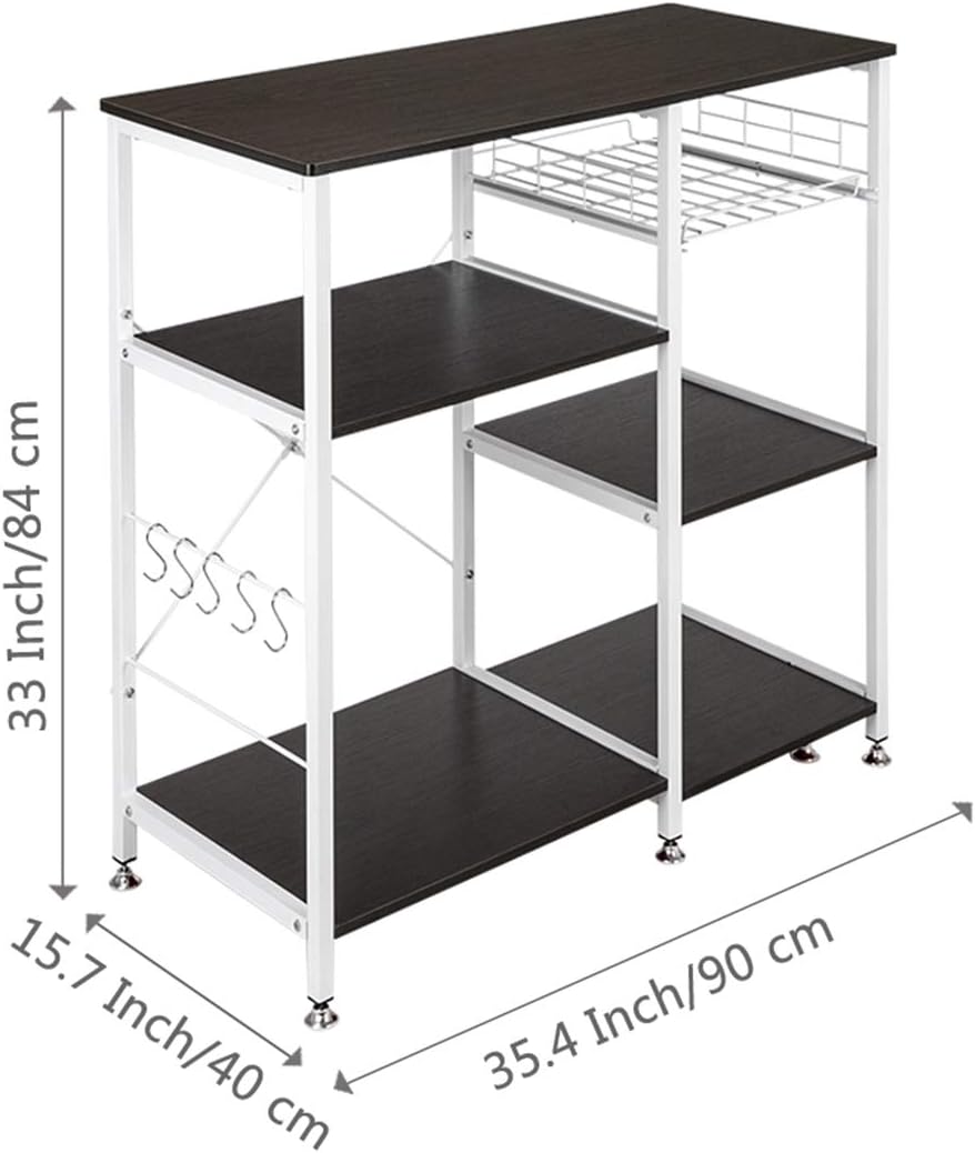 35.5" Kitchen Baker's Rack Utility Storage Shelf Microwave Stand 3-Tier Table for Spice Rack Organizer Workstation Shelf Dark Brown Utility Storage Organizer Shelf Rack MITPATY