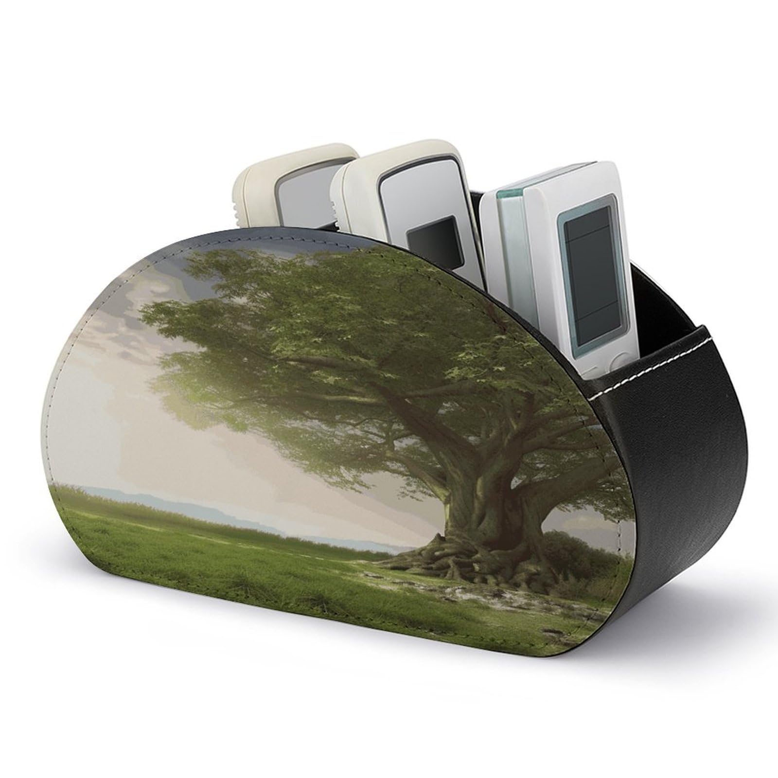 FekiLoot Tree with Branch Scenery Remote Control Holder, PU Leather Remote Control Organizer Box Stationery Remote Control Box Desk Storage Organizer for DVDs,Glasses,Pens,Media Players