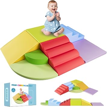 7-Piece Foam Climbing Blocks for Toddlers & Babies 1-5 Ultimate Indoor Play Toy Set with Soft PU Leather, Safe Crawling, Walking & Sensory Motor Skills Activity Blocks