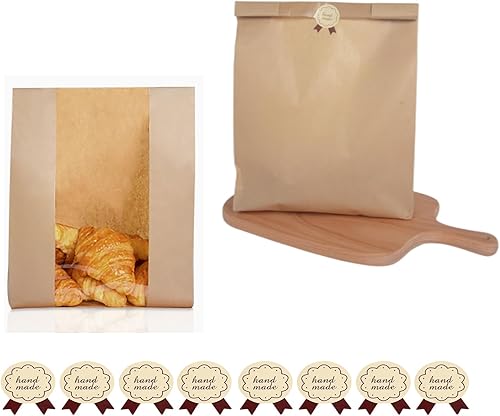 Miniatura 6 de Funcoo Paquete de 25 bolsas de pan de papel Kraft para envasado de alimentos, bolsa de panadería con ventana frontal, etiqueta adhesiva incluida (14