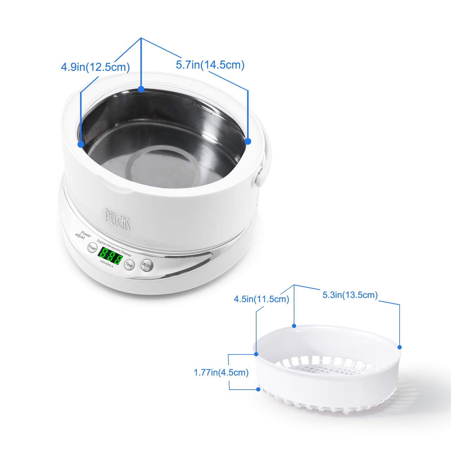 PELCAS Limpiador Ultrasonidos con 750ML Tanque Desmontable Ultrasonidos Limpieza 50W 42000HZ Limpiador Ultrasonidos Dental con 5 Temporizador Digital para Joyas Gafas Relojes Monedas CD