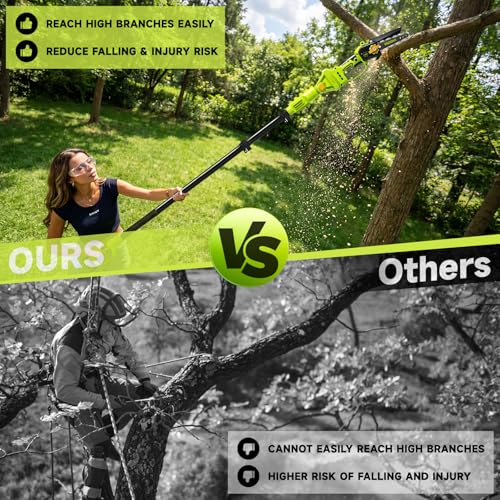 Image of 8 inch Cordless Pole Saw & Mini Chainsaw, Brushless Pole Saws For Tree Trimming with 360 Extension Pole, 16FT Max Reach & 2x Battery, Tool-Free Chain Tensioning, Electric Chainsaw for Branch Cutting