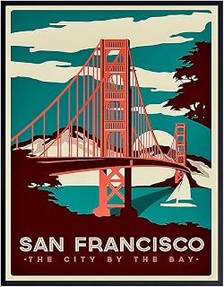 Golden Gate Bridge Wall Decor LARGE 11x14 - Retro Wall Decor for Living Room, Bedroom, Office - Retro Style Vintage Print Gift for California Travel Fans - San Francisco Poster Print - Unframed