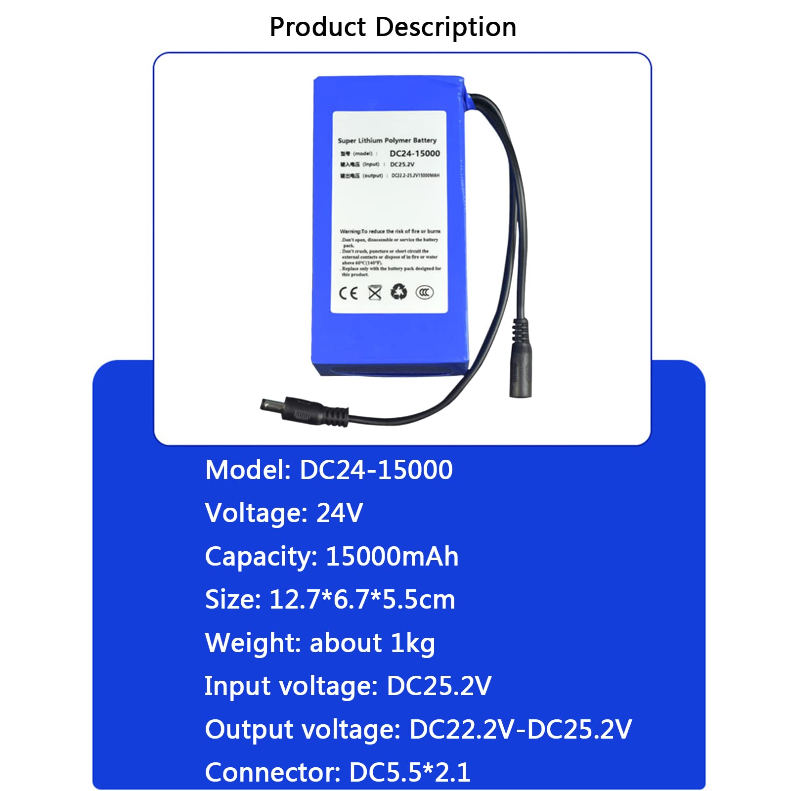 Amazon.co.jp: DC 24V充電式リチウムイオン電池パック 15000mAh