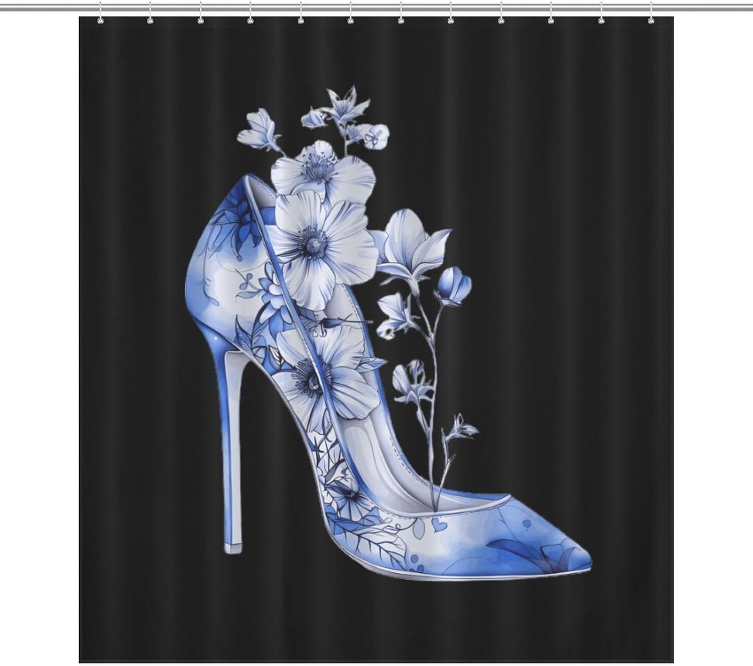 Sexy Blue Heel Flowers Funny Shower Curtains Washable Bath Curtain Liner with Hooks for Bathroom Bath Tubs 36x72Inch（92x183cm）