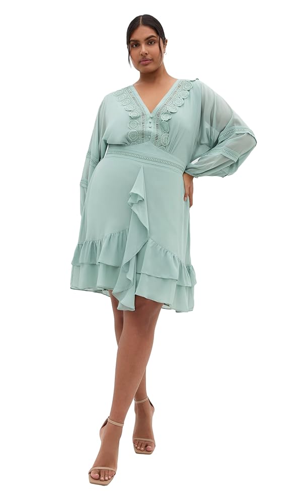 City Chic Women's Plus Size Dress-V Neck Frill Front Mini, Seafoam by City Chic - Used condition - US$68.73