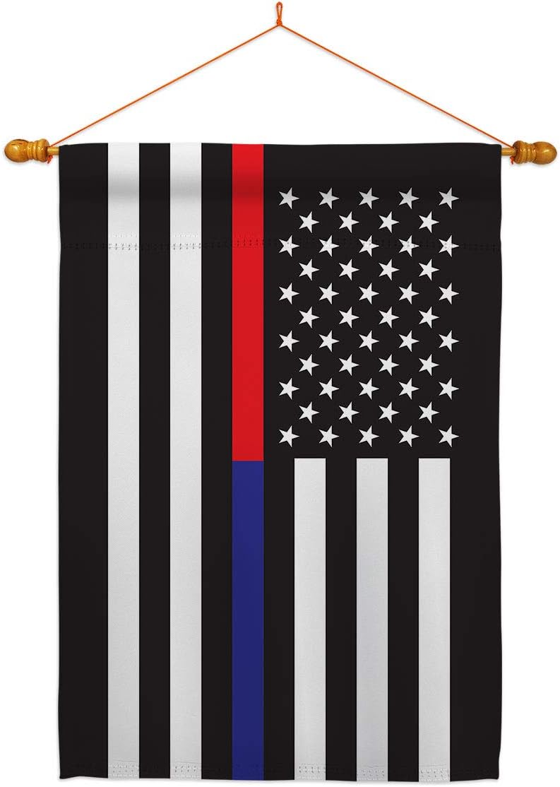 US Thin Red and Blue Line House Flag - Dowel Set First Responders Police Cop Law Enforcement Sheriff Officer Support - Decoration Banner Small Garden Yard Gift Double-Sided Made in USA 28 X 40