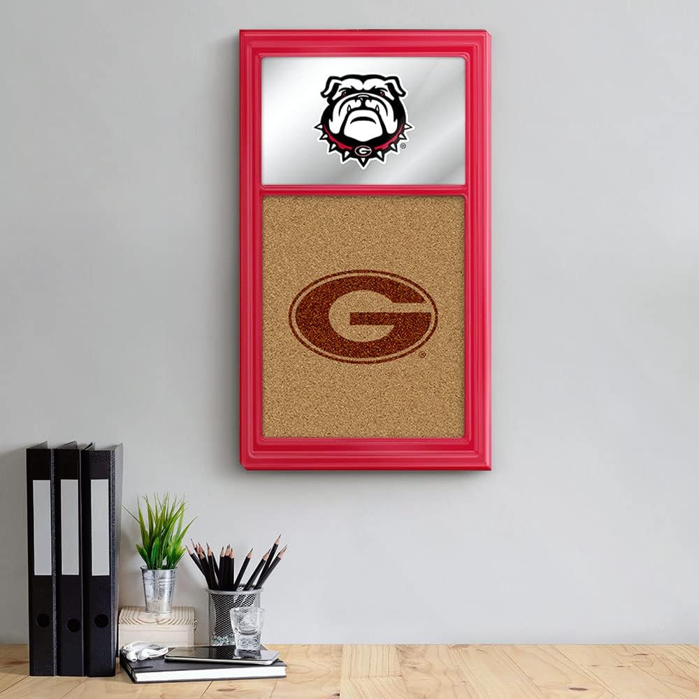 The Fan Brand NCAA Georgia Bulldogs - Dual Logo - Red Frame - Mirrored Cork Note Board - Sports Team Bar Sign Décor: Home, Dorm, Garage, Office, Fan Cave