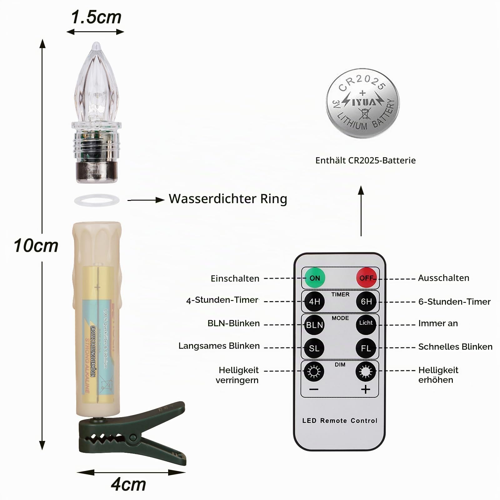 FREEPOWER 40er LED Christbaumkerzen Kabellos mit Fernbedienung Timer Flackern Warmweiß Dimmbar LED Weihnachtsbaum Kerzen Outdoor Wasserdicht, Weihnachtskerzen Weihnachten Deko（mit 40 Batterien）