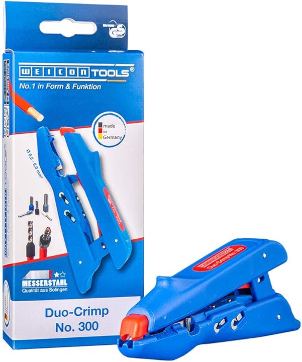 Weicon Duo-Crimp No. 300 | 3 in 1 Abisolierer & kıvırma kerpeteni, | kablo sıyırıcı için Crimpfunktion sıkma kovanları 0,5 – 6 mm² | pensesi kesici | TÜV | Mavi/Kırmızı |% 100 Made in Germany