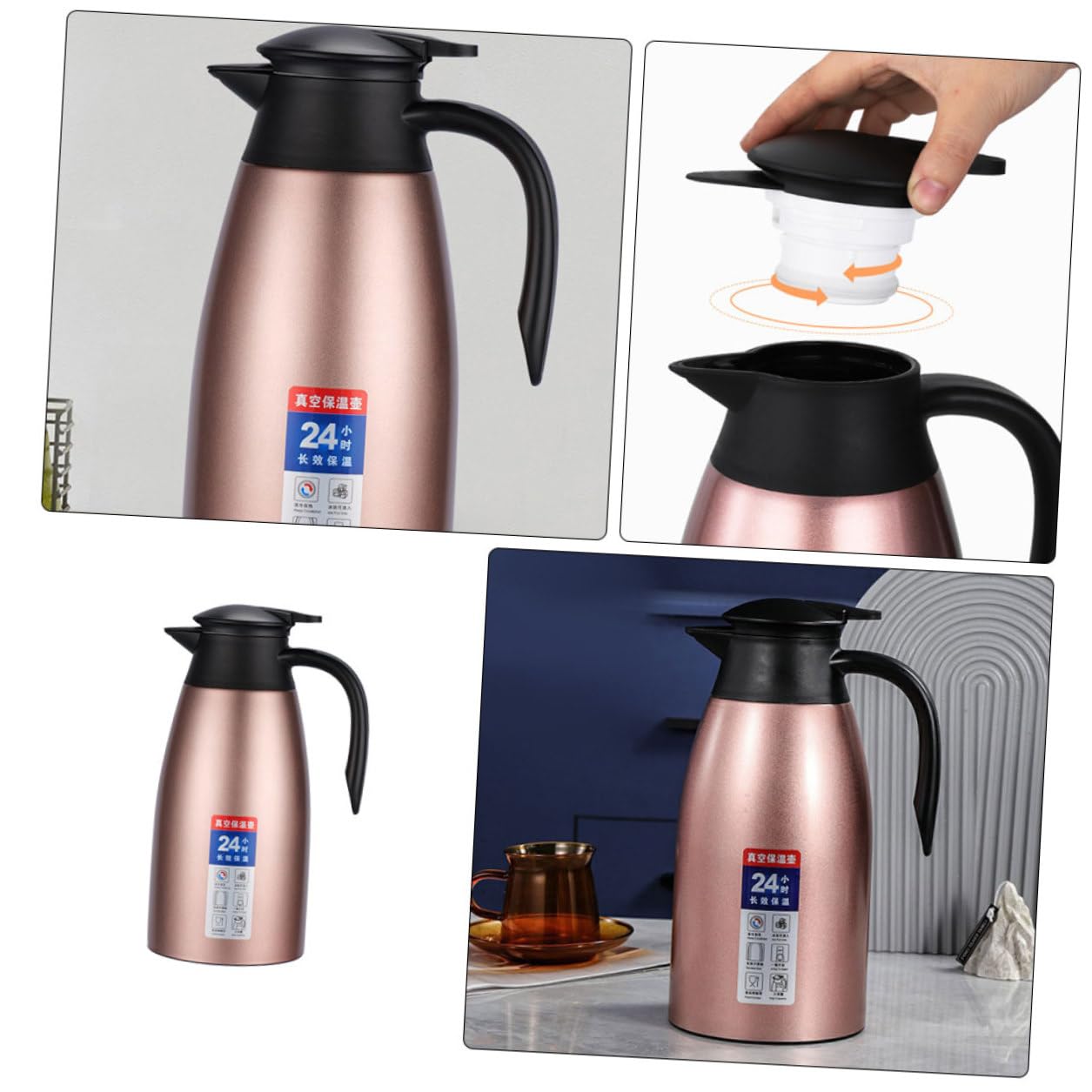 Isolierte Kaffeekanne Edelstahl 2L Thermoskanne mit Vakuum Doppelwand Großer Wasserkrug für Kaffee Tee Bpa Frei Langanhaltende Wärme für Zuhause und Büro