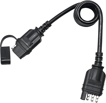 Saihisday 4 Way Flat Trailer Extension Coiled Cable 3 Feet Male and Female Wiring Harness Adapter Extension Wiring Cable with Dust Cover Plug & Play Connector 18 Guage