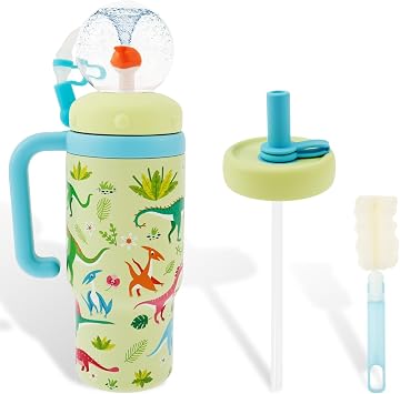 Whale Fountain Tumbler with Handle, 2025 Stainless Steel Drinking Cup with Whale Squirt, 24oz Leakproof Sippy Cup w/Lid and Straw, Cute Insulated Water Bottle for Adults Kids Teensgreen