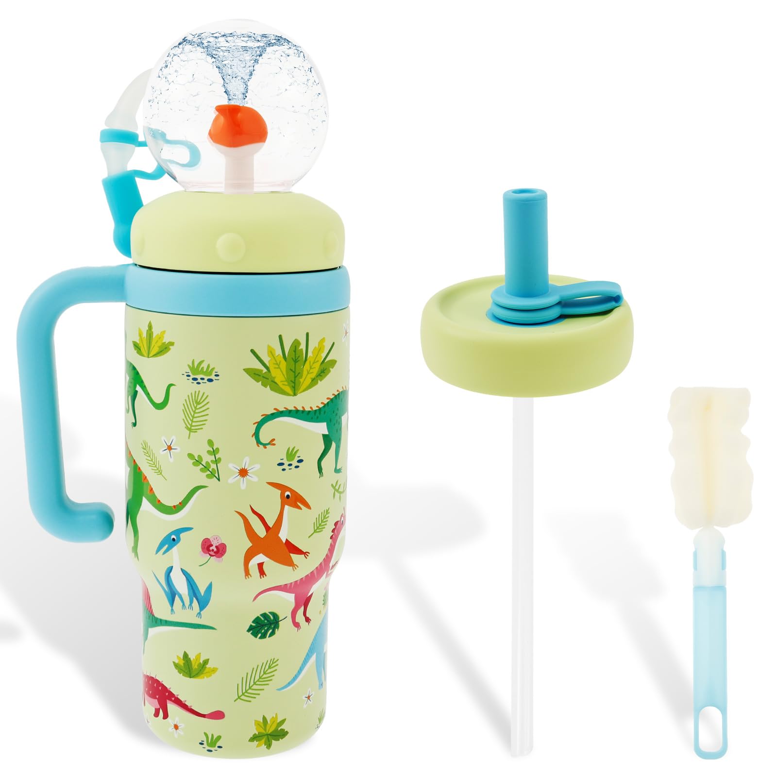 VAVPUP Edelstahl Walbrunnen Tumbler mit Griff,710ml,Auslaufsicherer Wal-Trinkbecher mit Henkeldeckel und Strohhalm, Süße Trinkflasche für Kinder, Jugendliche und Erwachsene,Spülmaschinenfest(grün)