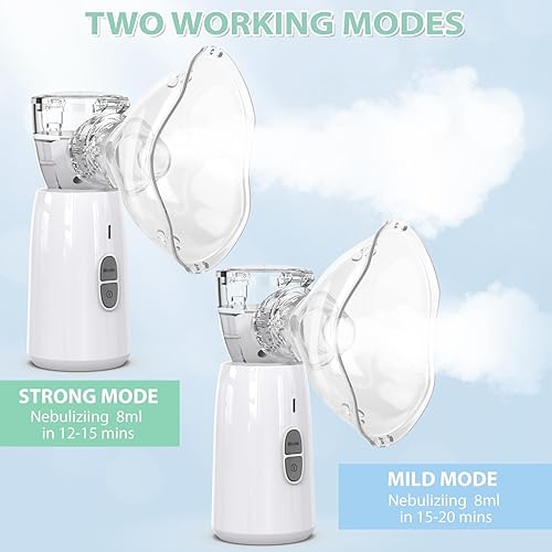 Miniatura 6 de Nebulizador portátil para adultos y niños, máquina de tratamiento de respiración de malla de mano recargable, nebulizador para uso en casa y oficina