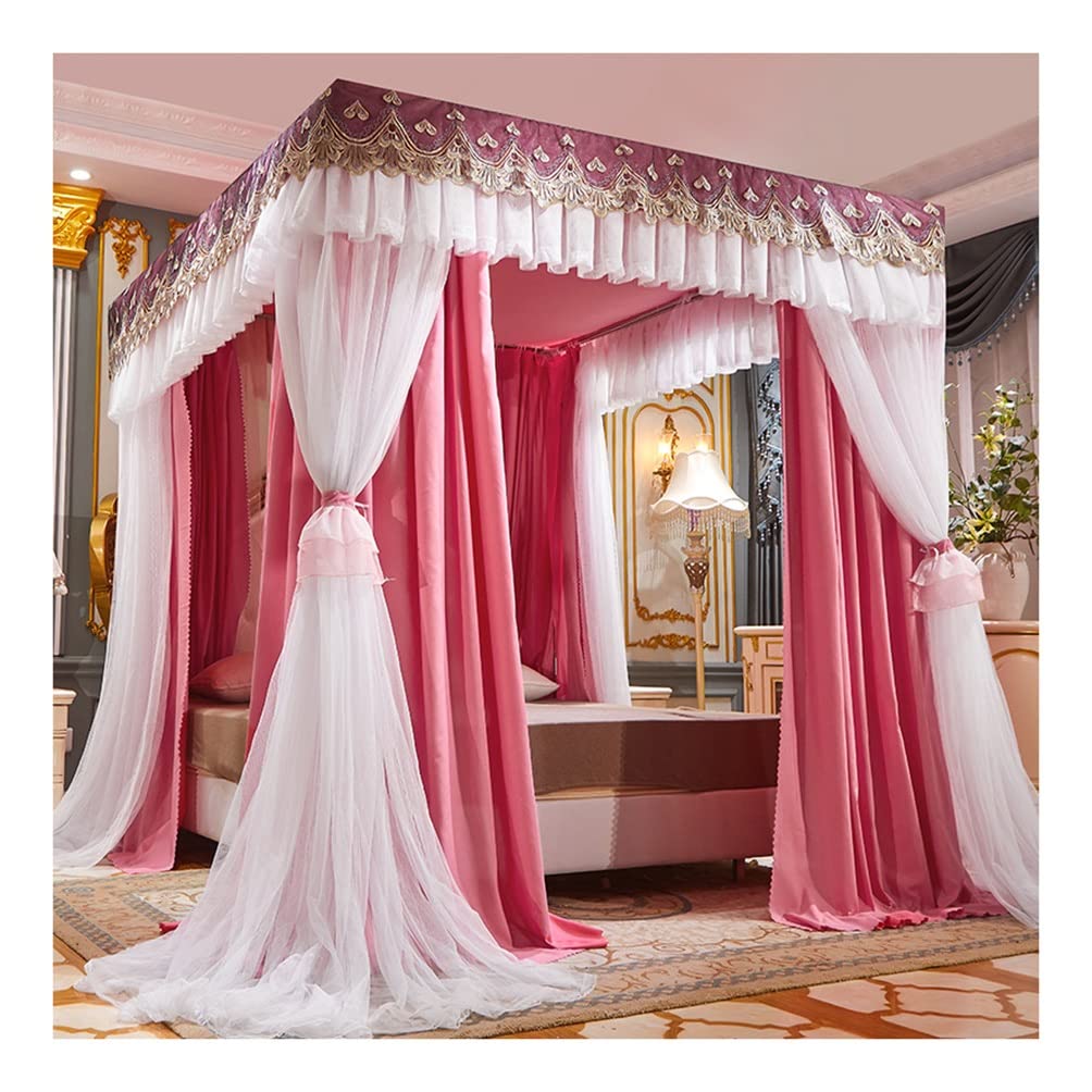 Moustiquaire baldaquin haut de gamme lit 180x200 rideaux carrés et support métal