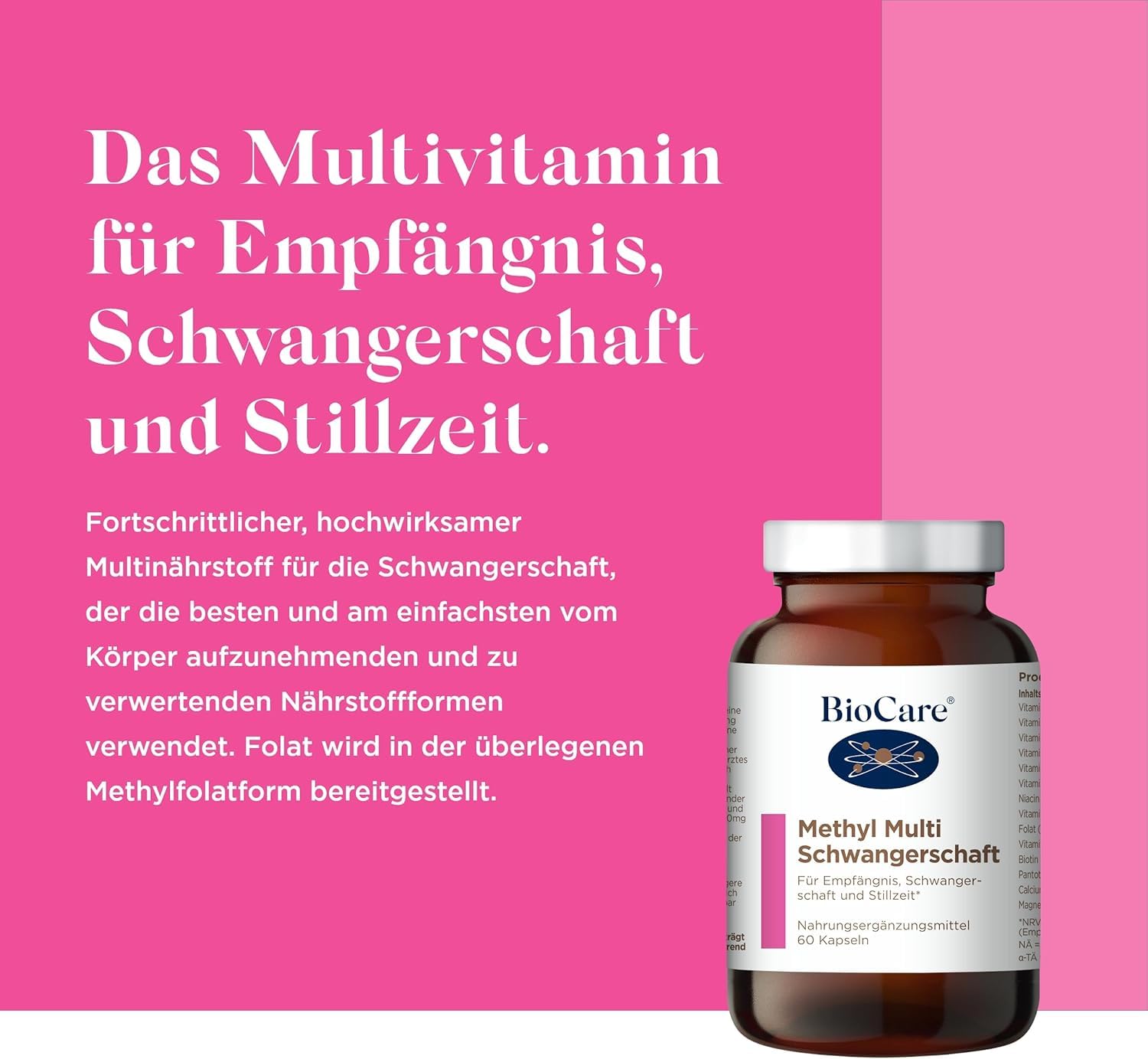 BioCare Methyl Pregnancy Multinutrient, 60 Kapseln | Mit Folsäure, Zink und Vitamin B12, Für Empfängnis, Schwangerschaft & Stillzeit