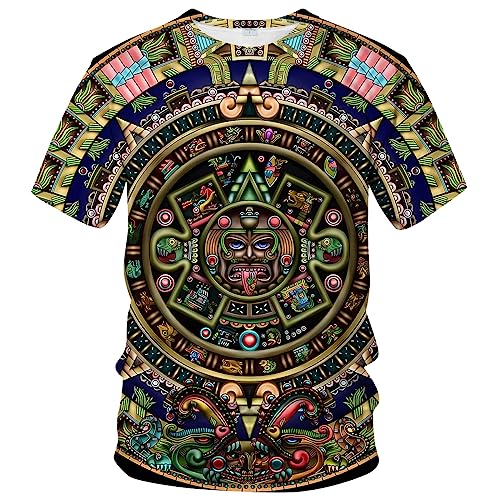 LAOLIUSN T-shirt aztèque pour homme avec motif totems mayas, imprimé sur le thème mexicain, turquoise, Taille XL