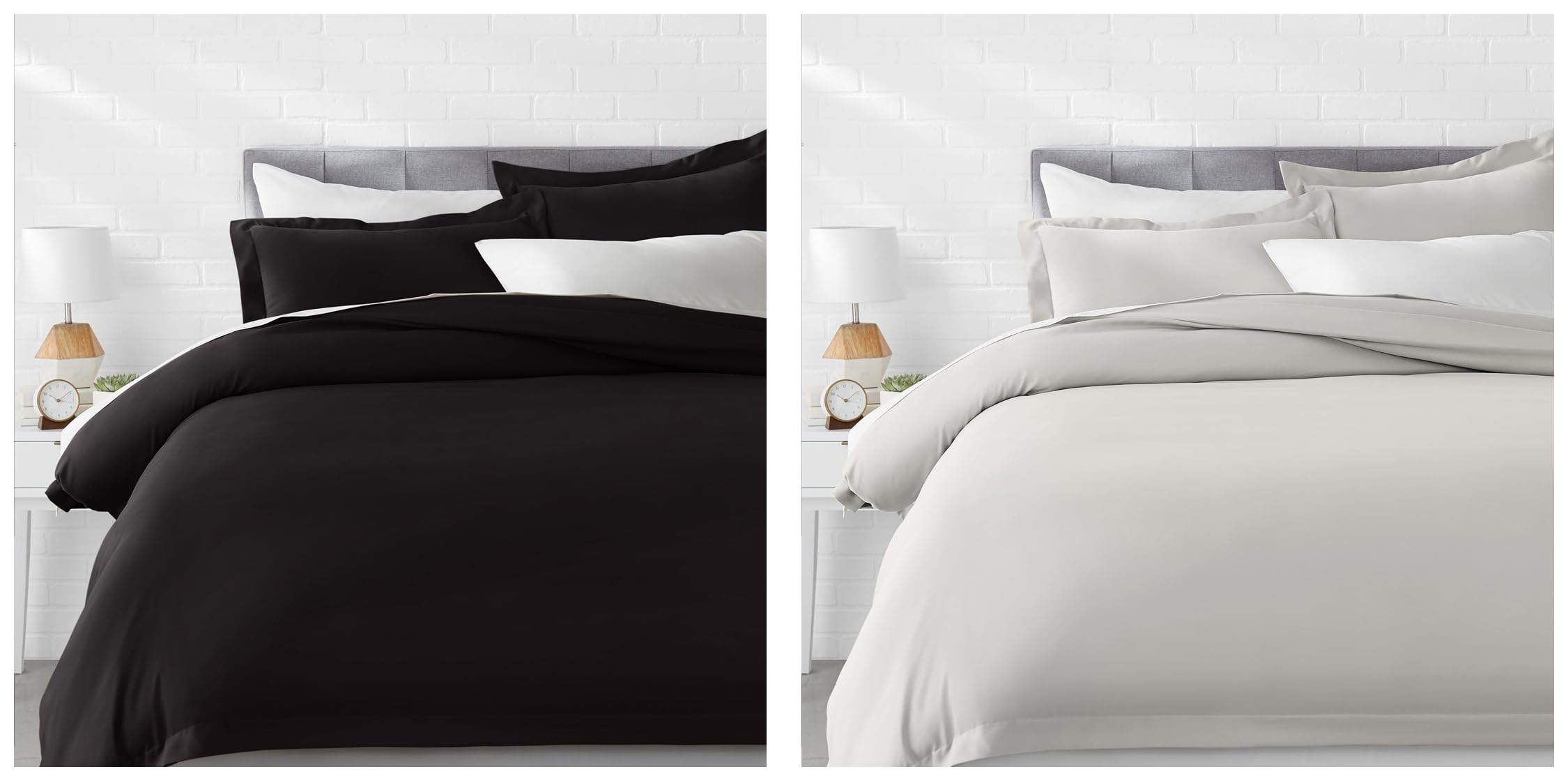 AmazonBasics Polyester Microfiber Quilt Cover Set with 2 Pillow Covers (Black, 3-Pieces Queen Size) Microfiber 3-Piece Duvet Cover Set - Queen, Light Grey - with 2 Pillow Covers