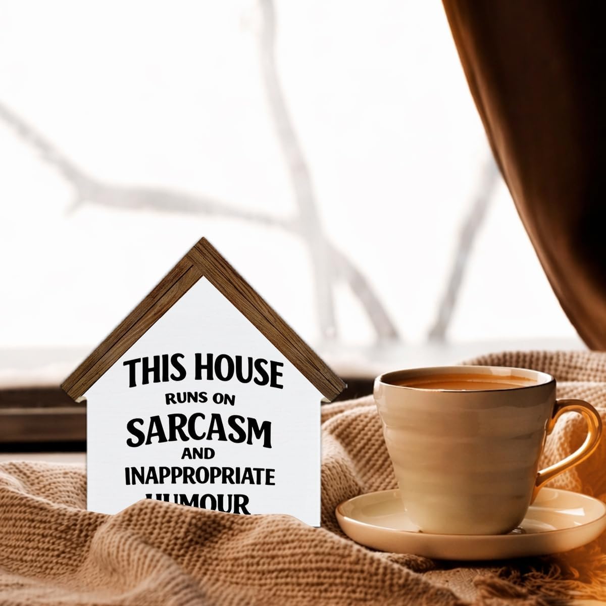 2026 Housewarming Gifts New Home Gift Ideas Wooden Sign, Funny Sarcasm and Inappropriate Humor House Shaped Wood Block Sign, Home Decor for Living Room Bedroom Table Desk Shelf image 5