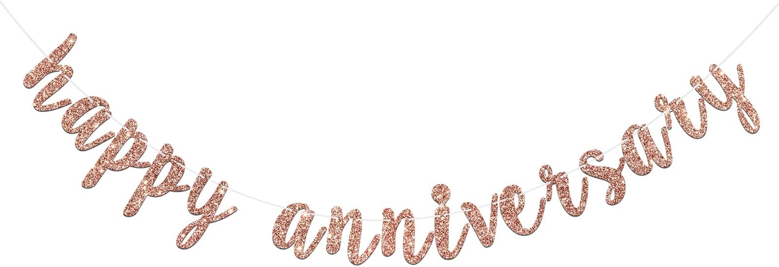 Happy Anniversary Banner for Birthday/Wedding Anniversary/Retirement Anniversary Party Decoration Supplies (Rose Gold Glitter)