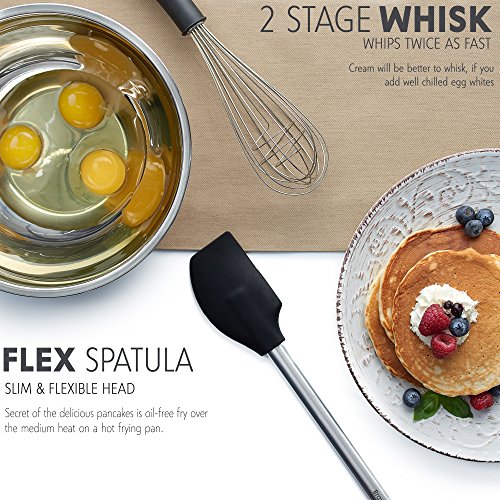 Premium Kitchen Utensil Set for Cooking - 18-Piece Spatulas & Spoons for Nonstick Cookware - Heat Resistant, Non-Scratch, Dishwasher Safe Silicon Stainless Steel Tools - Measuring Cups, Whisk, Tongs