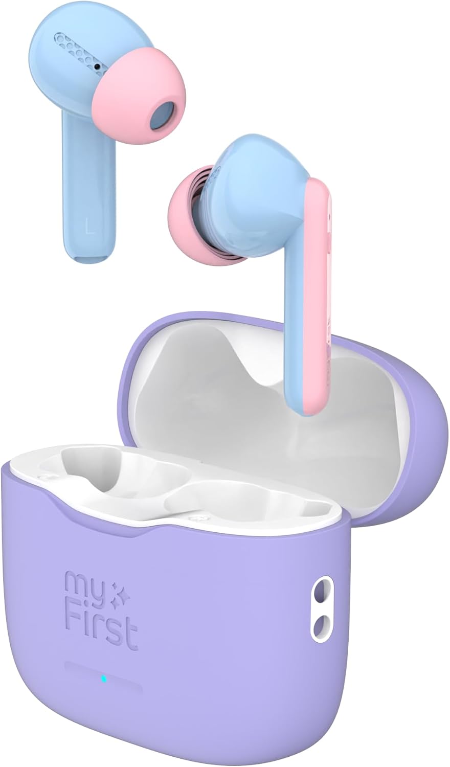 myFirst CareBuds 2024 New Wireless Earbuds for Kids Bluetooth Earbuds with 85db Volume Limit Anti-Lost Strip Suitable for Kids Adults with Multiple Ear Tips (Cotton Candy Mix)