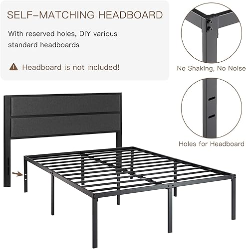 Miniatura 5 de ikalido Marco de cama de plataforma de metal de tamaño matrimonial, soporte de listones de metal resistente con gran espacio de almacenamiento y