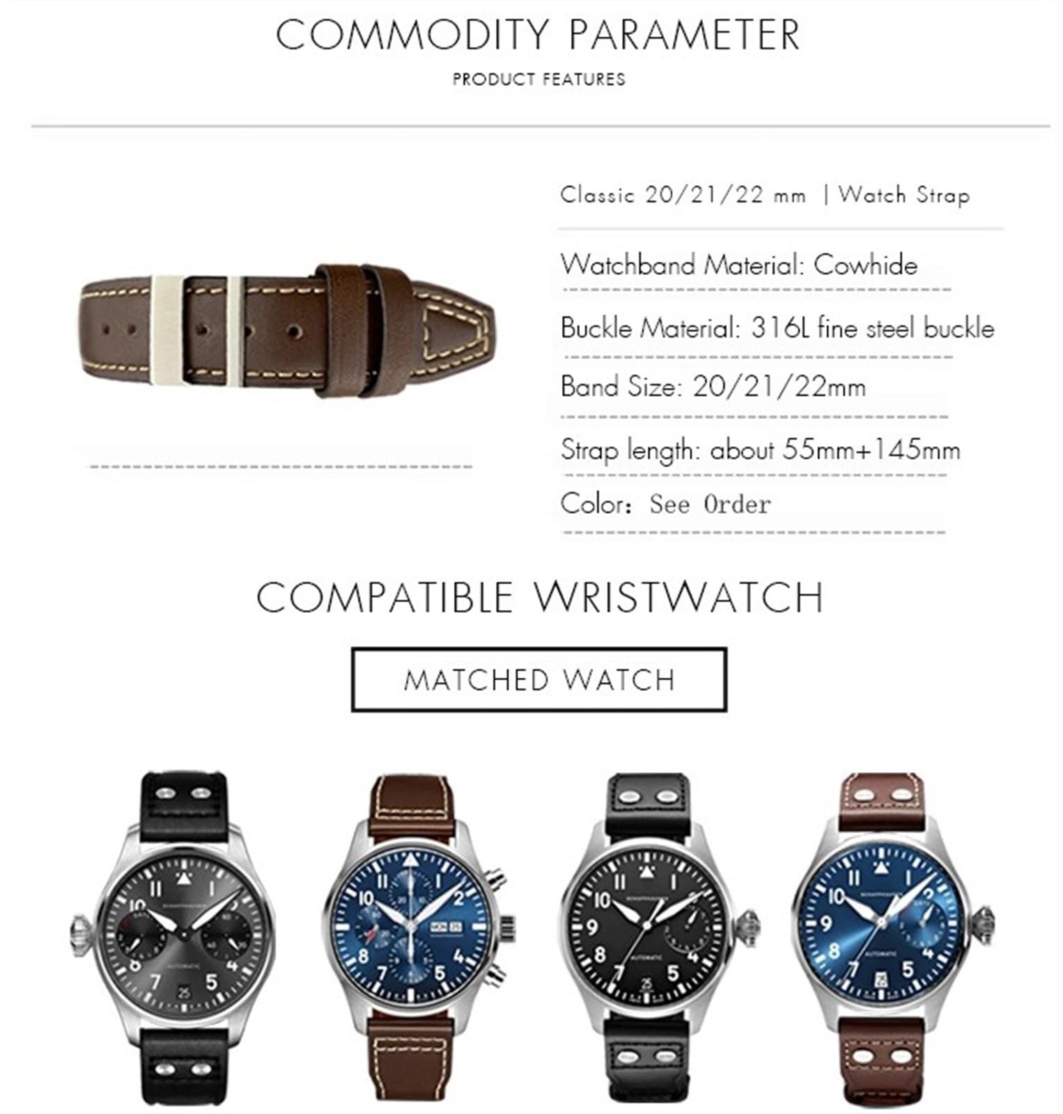 CZKE Dla IWC PILOT Mark PORTUGIESER PORTOFINO bransoletka dla mężczyzn 20 mm 21 mm 22 mm włoska skóra bydlęca pasek do zegarka czarny niebieski brązowy paski do zegarków, 20mm, Agat
