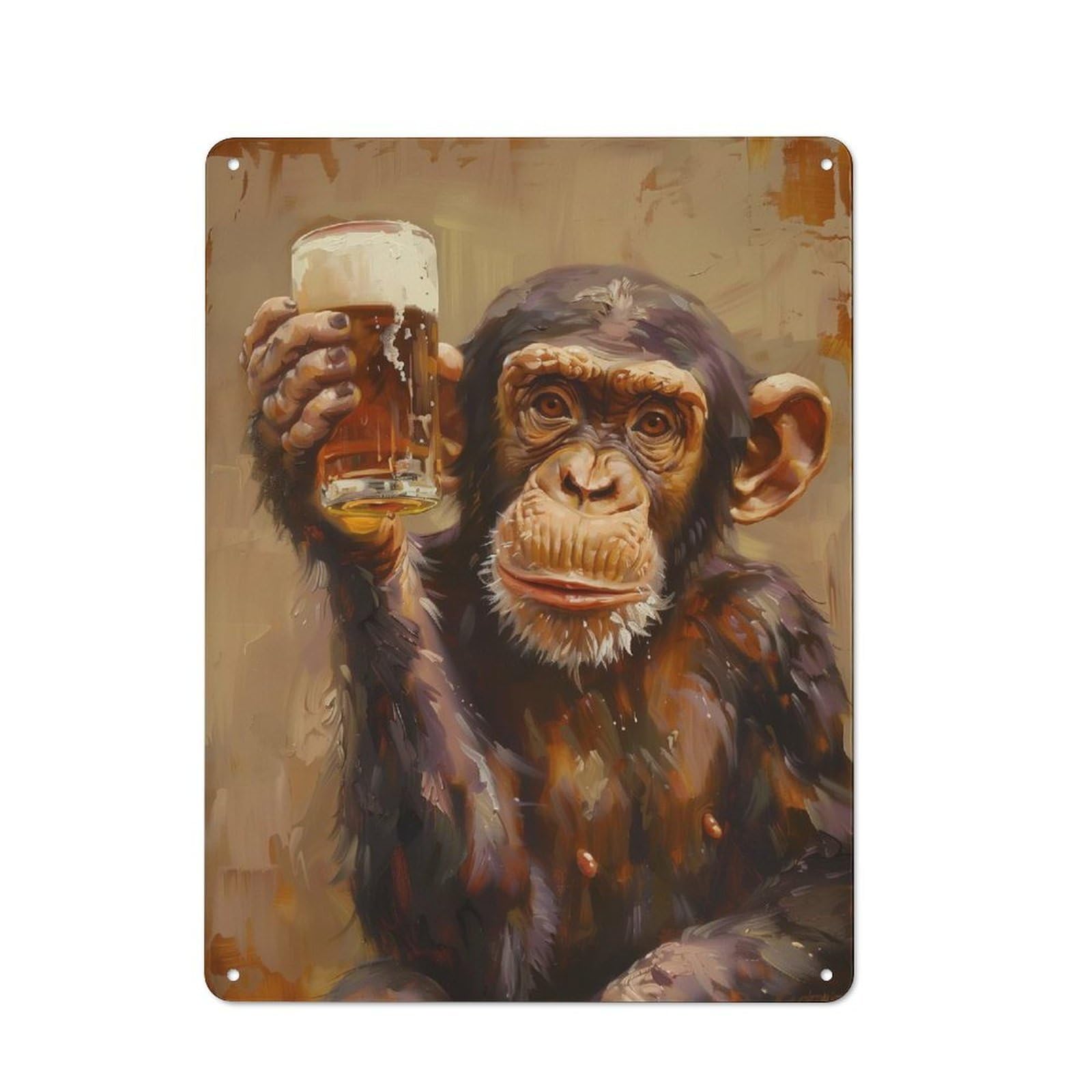 Junmoney Style Country Beer Drinker Monkey Decorative Metal Sign 40X30cm, Bistro Wall Plaque For Restaurant, Kitchen, Counter Or Breakfast Nook