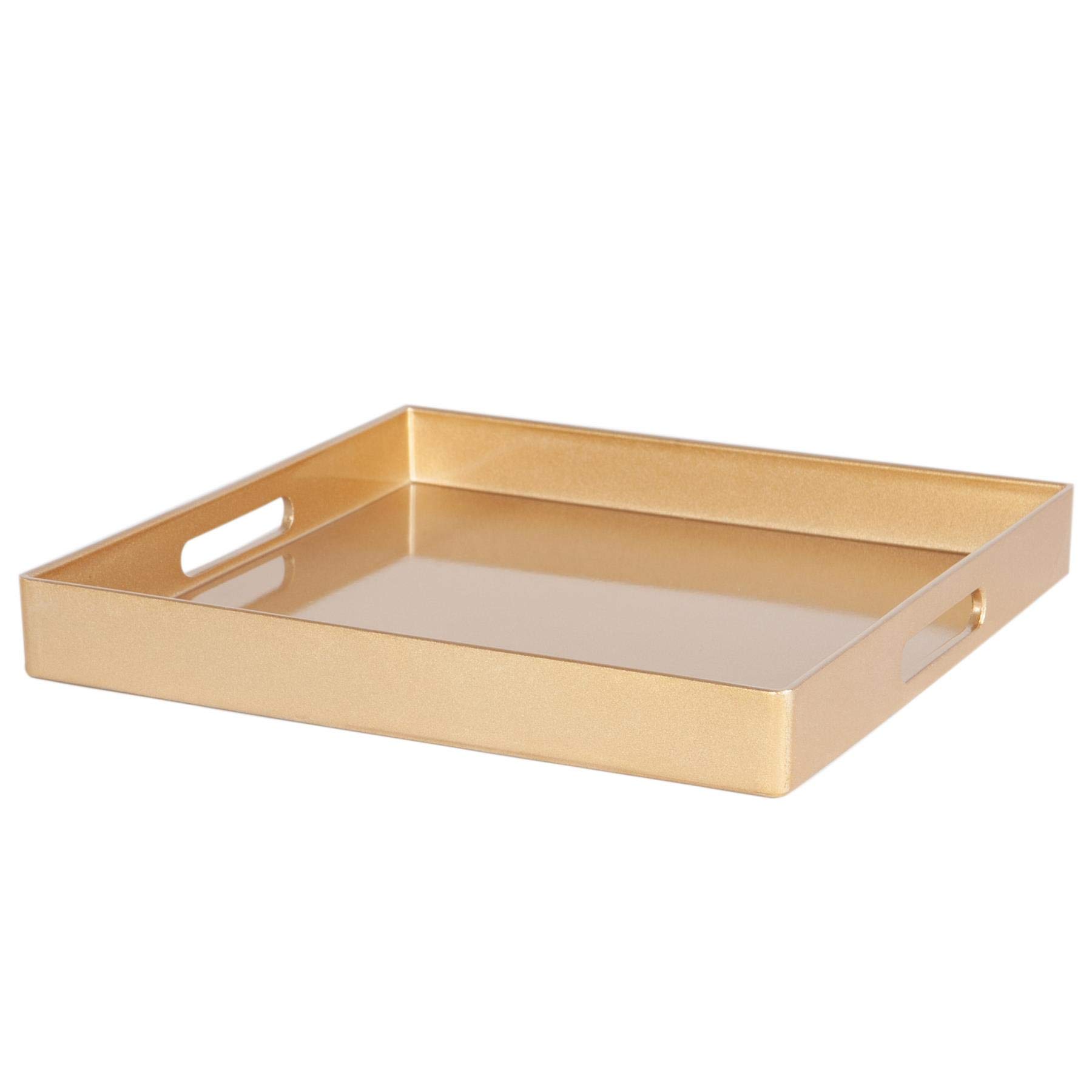 Argon Tableware 33cm Square Serving Tray with Handles - Gold - Metallic Finish Decorative Breakfast Tray Melamine Food Tray for Eating, Snacks, Drinks, Food Serving