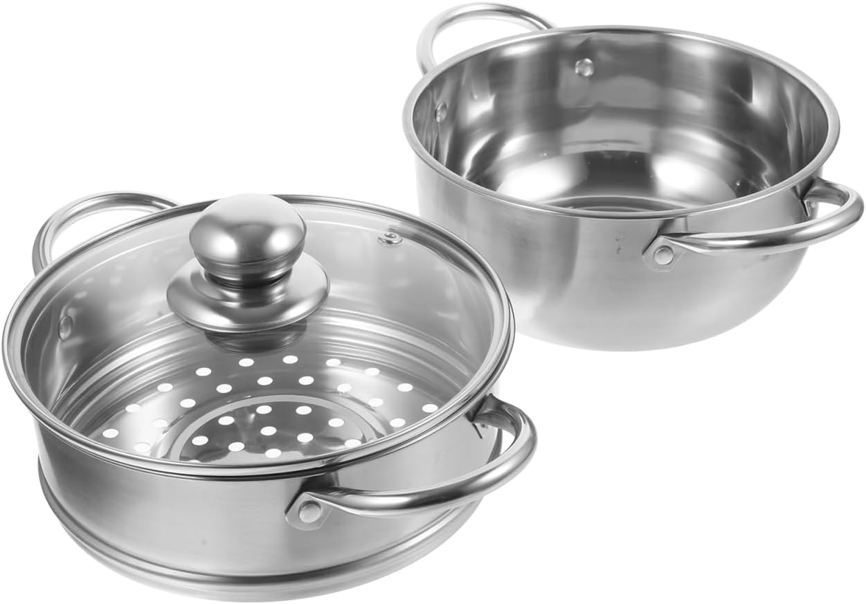 YARNOW Stainless Steel Steamer Pot 9.05 in Milk Pan for Food Steaming Soup Cooking Induction and Gas Stove Use Large Capacity Multi-Layer Cookware for Home Kitchen