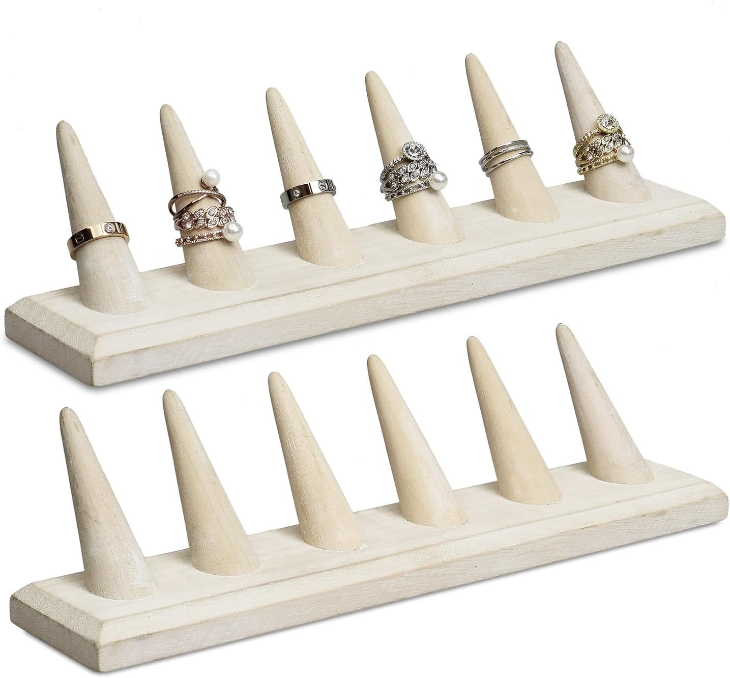 MOOCA 2 Pcs Set Finger Ring Stand Jewelry Display Holder Showcase Display Stands, 11 x 2 1/4 x 2 3/4, Wash White Color