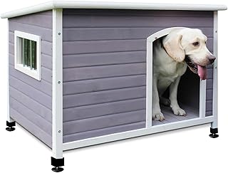 44" Wooden Large Dog Houses Outdoor Indoor, Waterproof Dog Houses Outside with Window Dog House for Small to Large Sized Dogs-Grey