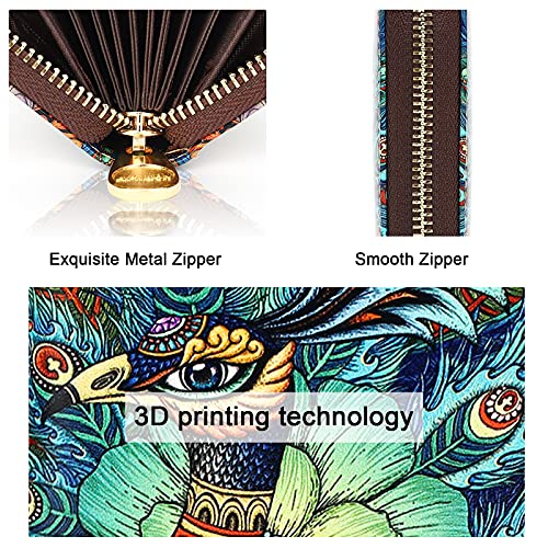 APHISON RFID Credit Card Holder Wallets for Women Leather Zipper Card Case for Ladies Girls/Gift Box (peacock 098)