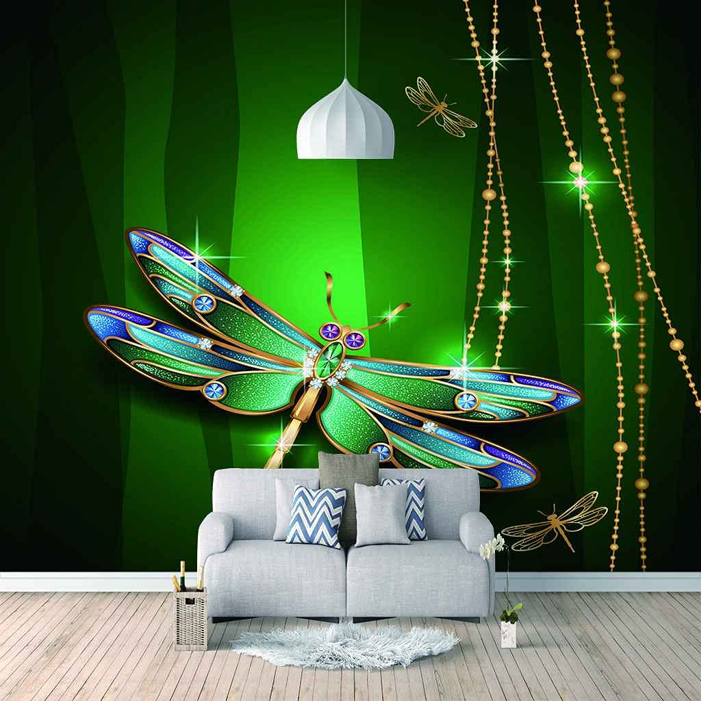 Papier Peint Libellule Verte 350x256 cm Poster Mural Auto-adhésif Canevas Chambre