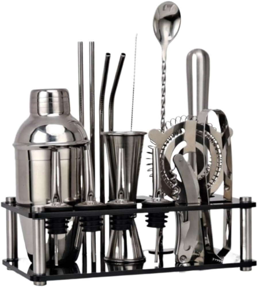 Set de Coctelería 18 Piezas DRMEE, Coctelera Acero Inoxidable, 350ml