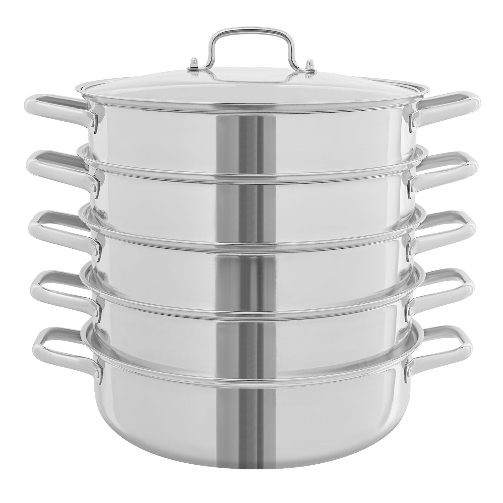 Dampfgarer Topf 5 Etagen Edelstahl Dampfkocher Mantowarka mit 4 Dampfgitter Dampftopf Kartoffeldämpfer Dampfgartopf Dampfgarer Kochtopf (Durchmesser 28 cm) (Durchmesser 32cm)