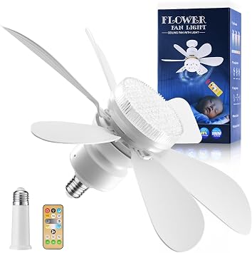 Socket Fan Light - Ceiling Fans with Lights and Remote/Socket Extender,Adjustable brightness and 3 color temperature of lighting Wind Ceiling Fan for Bedroom, Kitchen, Living Room Crystal