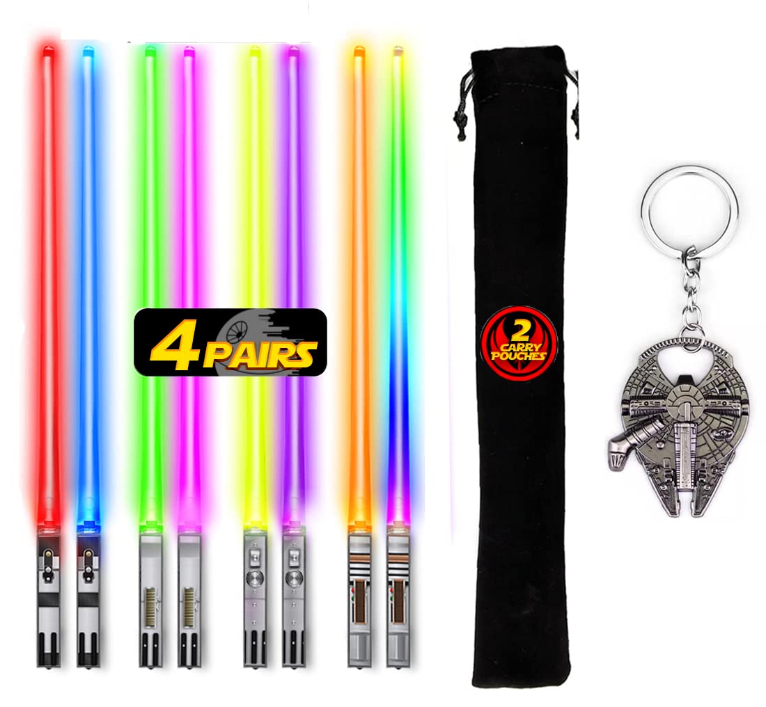 Saber ChopsSaber Chops Lightticks Light Up Star Wars LED Reusable 8 Color Modes - 4 PAIRS FREE Millennium Falcon Keychain Bottle Opener
