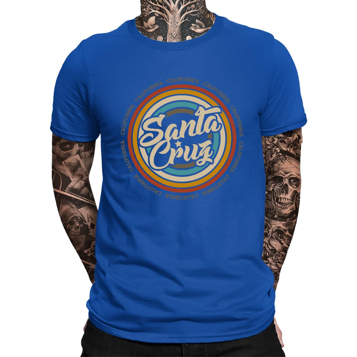 Unibly Men's Blue Vintage Surfing Santa Cruz Surfer Retro 70S 80S California Los Angeles T-Shirt, M