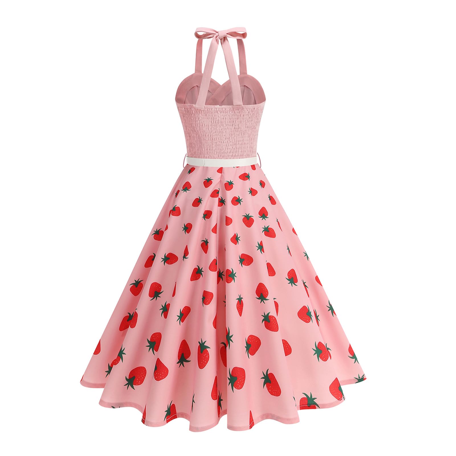 Robe de style années 50 pour femme, style vintage, à motif floral, sans manches, dos nu, robe de bal mi-longue avec ceinture