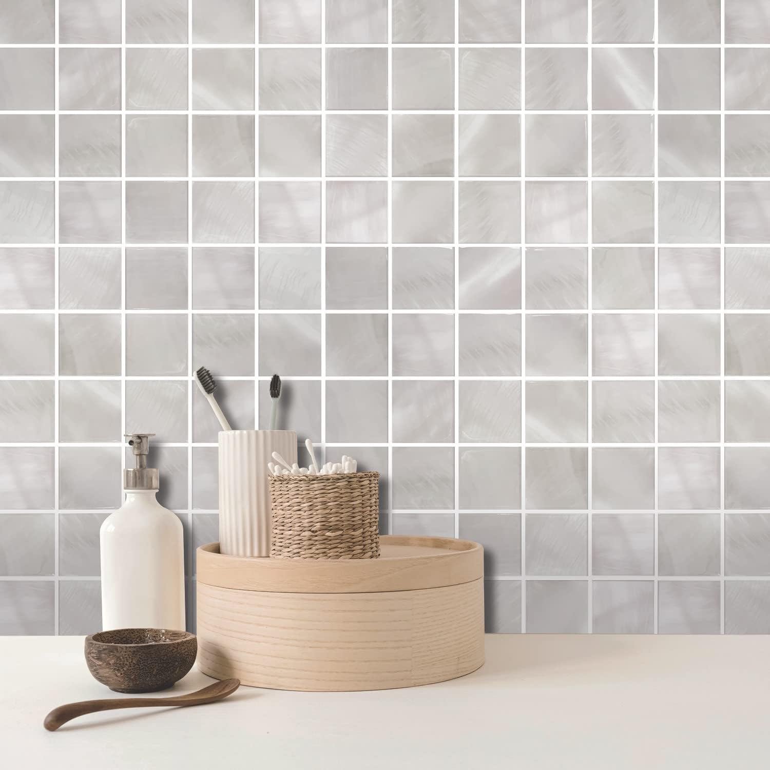 RoomMates TIL4965FLT Pearl Square Peel and Stick Sticktiles, White