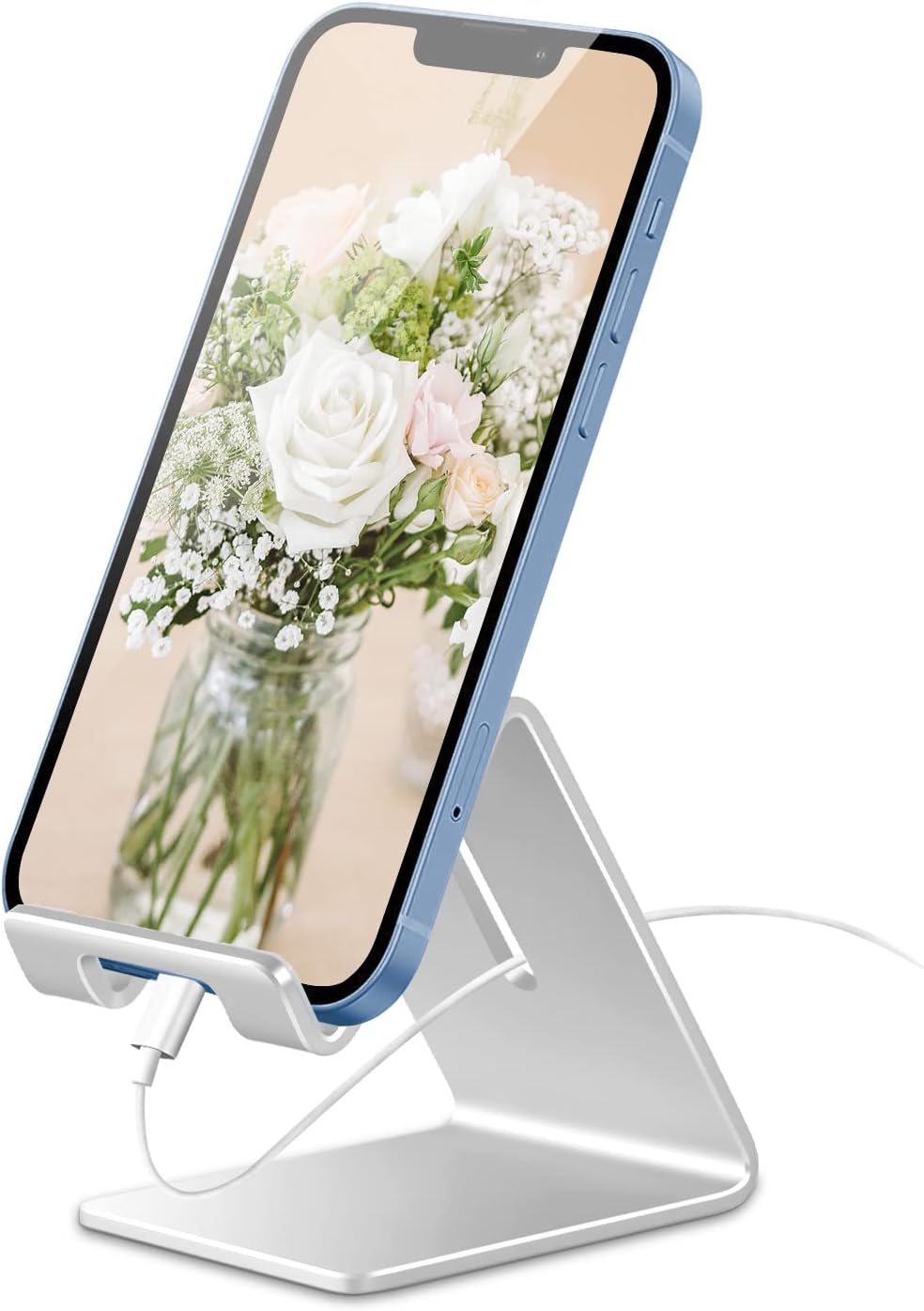 Desktop Cell Phone Stand Holder, Aluminum Solid Portable Universal Desk Stand for iPhone 16 15 14 13 12 11 X 8 7 6 Plus 5 Ipad 2 3 4 Mini Samsung Huawei All Mobile Smart Phone, Silver