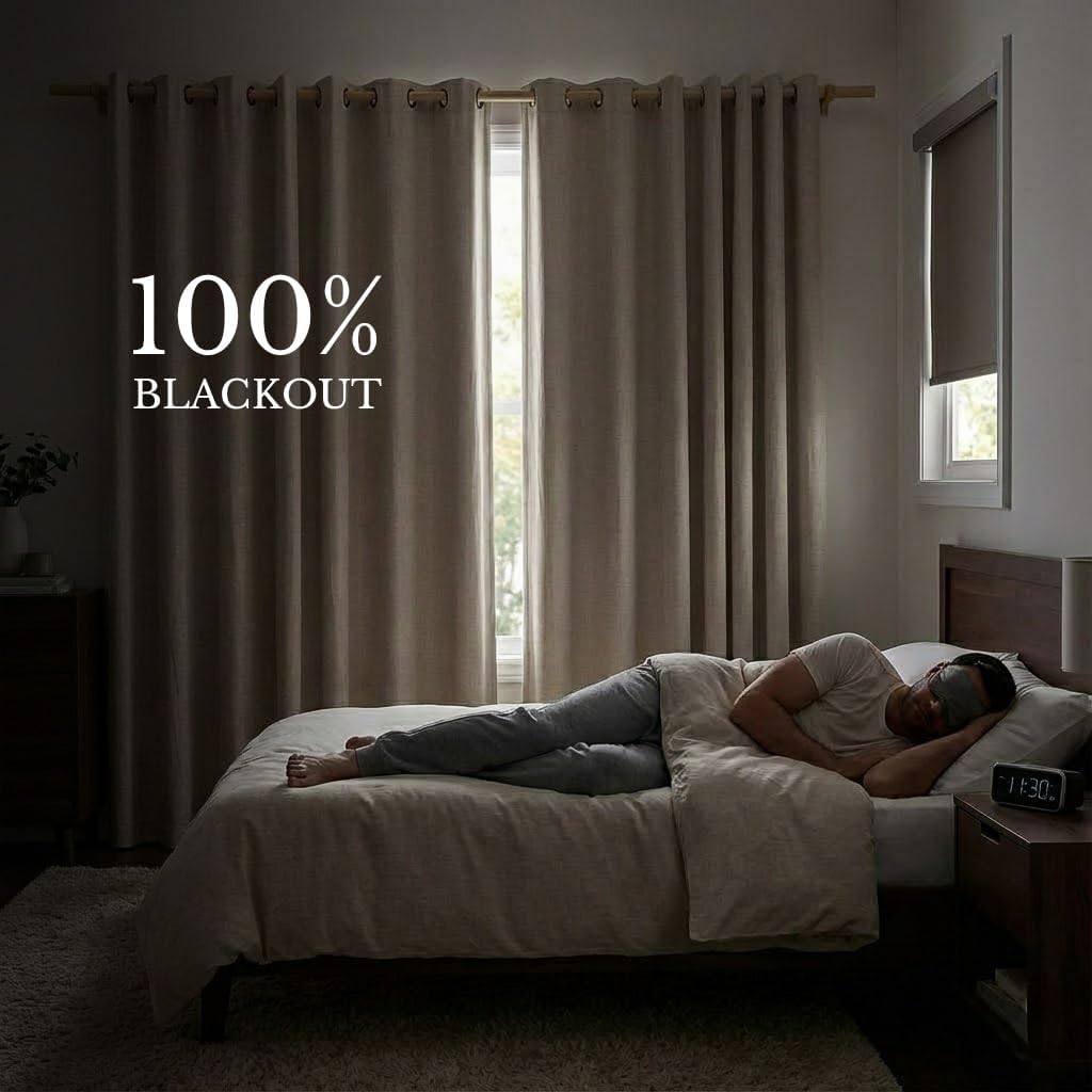 NICETOWN Full Blackout Natural Linen Cold Reducing Curtains 102" Length with Thermal Insulated Liners for Living Room, 2 Panels, 52 inches W, Farmhouse Style Keep Warm Large Window Draperies for Hall