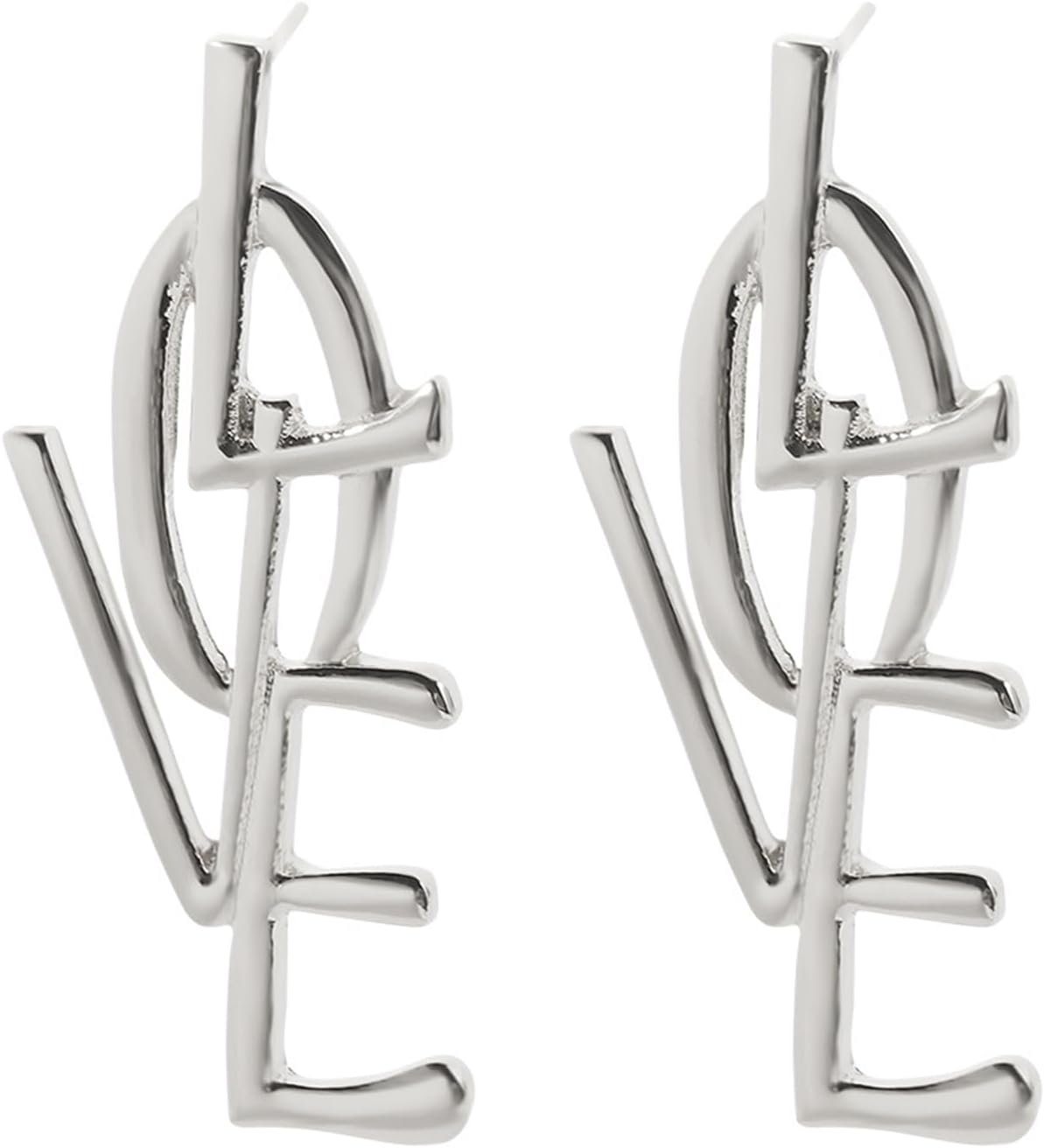 Punk Love Letter Large Long Earrings for Women Trendy Punk Exaggerated Love Heart Dangle Earrings Hollow Vintage Letter Statement Stud Earrings Jewelry Gift