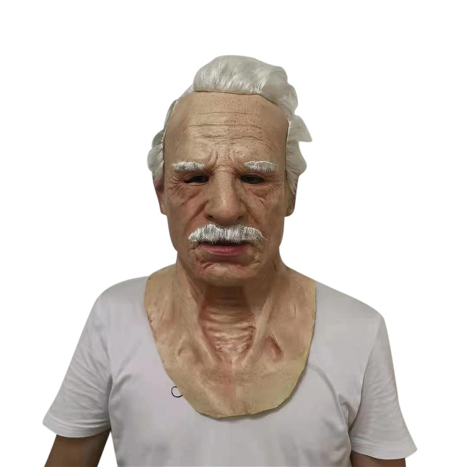 Halloween Realistic Old Man Mask Costume Adult Funny Wrinkie Face Mask Latex Headgear With Wig Latex Mask Carnival Masquerade Props (J-01, One Size)