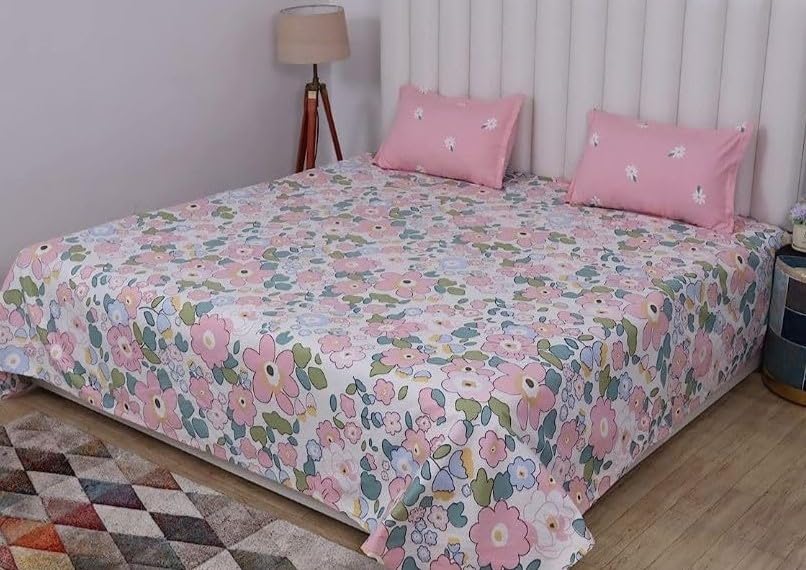 Image of King Size Bedsheet for Double Bed with 2 Pillow Covers Double Bedsheet 108x108 inches with 2 XL Size Pillow Covers (Flower Multi)